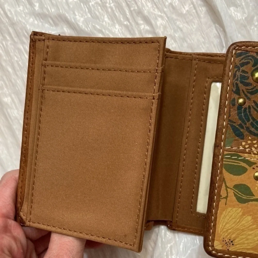 Fossil brown leather patchwork wallet